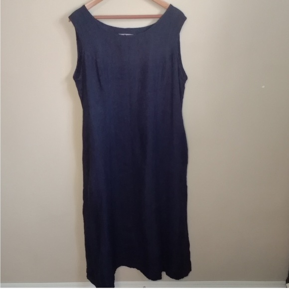 Flax Linen Navy Blue Maxi Dress Sleeveless size Medium - Picture 1 of 5